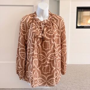 MISA Los Angeles Gorgeous Flowy Neutrals Tassle Trim Top Sz XS/S NWT